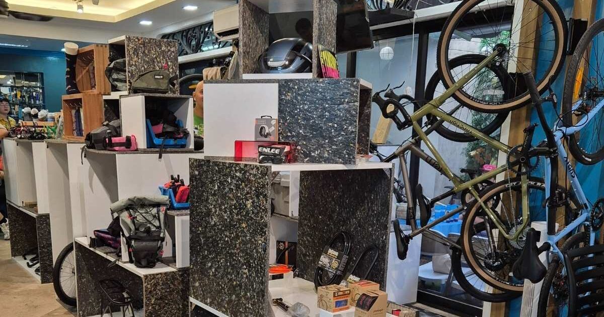 RiverRecycle Boards installed as retail shelving at Tambay Cycling Hub, Kapitolyo, Pasig, Metro Manila